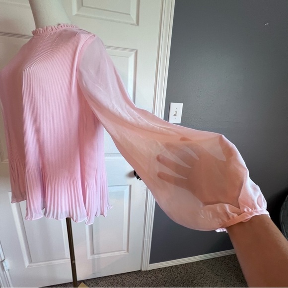 Calvin Klein NWT Pink Pleated Chiffon Sheer Sleeve Women’s Blouse Size Large - Picture 3 of 12